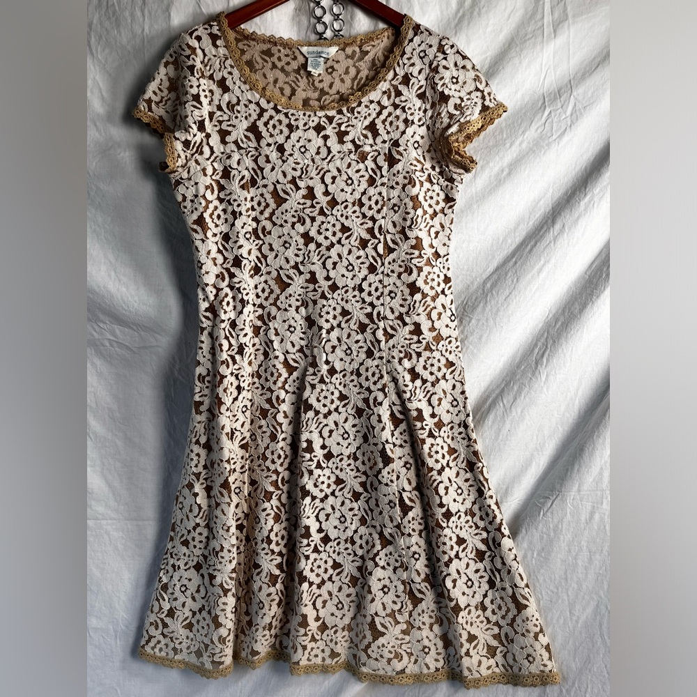 Sundance Sweetheart Dress Nude Cream Floral Lace Overlay Size Medium Boho Midi